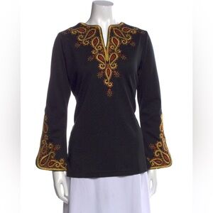 Bob Mackie Wearable Art Embroidered Tunic Top Black Red Gold Size S